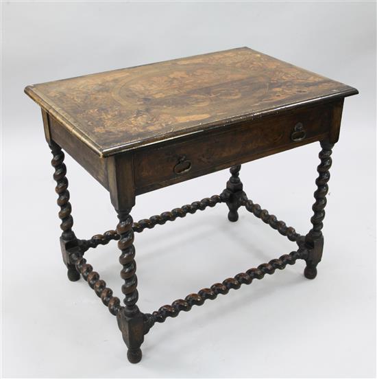 A 17th century Dutch style walnut and marquetry side table, W.2ft 11in. D.1ft 11in. H.2ft 6in.